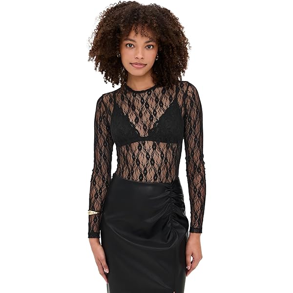 Z SUPPLY Women's Nightfall Lace Thong Bodysuit, Black, M at Amazon